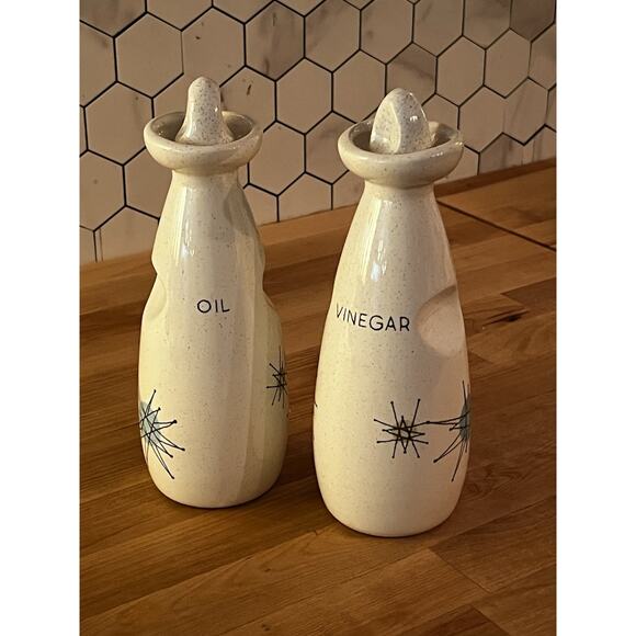 Franciscan Atomic Starburst Oil & Vinegar Cruets with Stoppers Vintage Rare - Picture 7 of 8